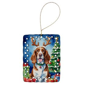 Welsh Springer Spaniel Christmas Reindeer Porcelain Ornament Christmas Tree Hanging Decorations for Home Christmas Holiday, Rectangle, Gift