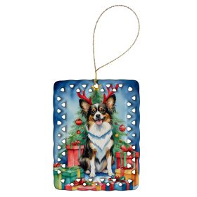 Papillon Christmas Reindeer Porcelain Ornament Christmas Tree Hanging Decorations for Home Christmas Holiday, Rectangle, Gift, Multicolor