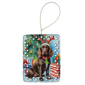 Boykin Spaniel Christmas Reindeer Porcelain Ornament Christmas Tree Hanging Decorations for Home Christmas Holiday, Rectangle, Gift, Multicolor