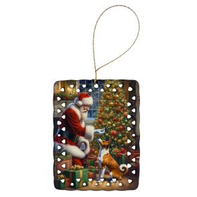 Basenji and Santa Claus Porcelain Ornament Christmas Tree Hanging Decorations for Home Christmas Holiday, Rectangle, Gift, Multicolor