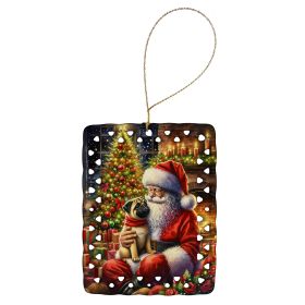 Fawn Pug and Santa Claus Porcelain Ornament Christmas Tree Hanging Decorations for Home Christmas Holiday, Rectangle, Gift, Multicolor