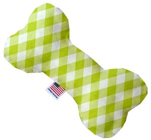 Lime Green Plaid Canvas Bone Dog Toy (size: 10 Inch)