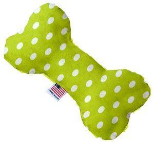 Lime Green Polka Dots Canvas Bone Dog Toy (size: 10 Inch)