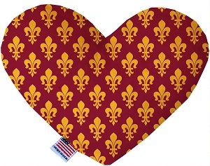 Maroon Fleur de Lis Canvas Heart Dog Toy (size: 6 Inch)