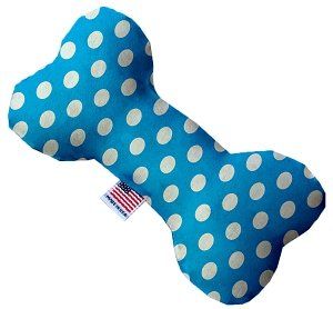 Aqua Blue Swiss Dots Canvas Bone Dog Toy (size: 10 Inch)