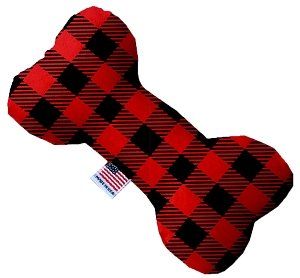 Red Buffalo Check Canvas Bone Dog Toy (size: 10 Inch)