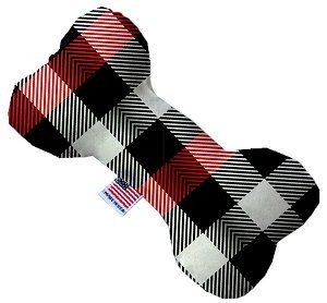 Red and White Buffalo Check Canvas Bone Dog Toy (size: 10 Inch)