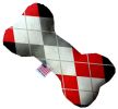 Red and Grey Argyle Canvas Bone Dog Toy