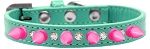 Crystal and Bright Pink Spikes Dog Collar (size: Aqua Size 10)