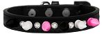 Crystal with Black, White and Bright Pink Spikes Dog Collar (size: Black Size 10)