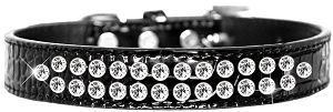 Two Row Clear Jewel Croc Dog Collar (size: Black Size 12)