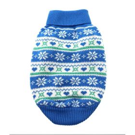 Dog Cable Knit 100% Cotton Sweater Snowflakes and Hearts Blue (size: XX-Small)