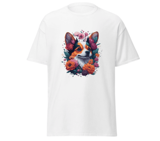 T-shirt flower dog design merchyprint dog lovers (Color: White, size: M)