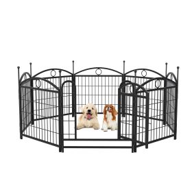 Dog Playpen Indoor 24 inch 8 Panels Metal Dog Pen Pet Dog Fence Outdoor Exercise Pen with Doors (Color: As pic)