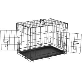 Dog Crate with Divider Panel,36 Inch Double Door Folding Metal Wire Dog Cage with Plastic Leak-Proof Pan Tray, Pet Kennel for Indoor (Color: As pic)